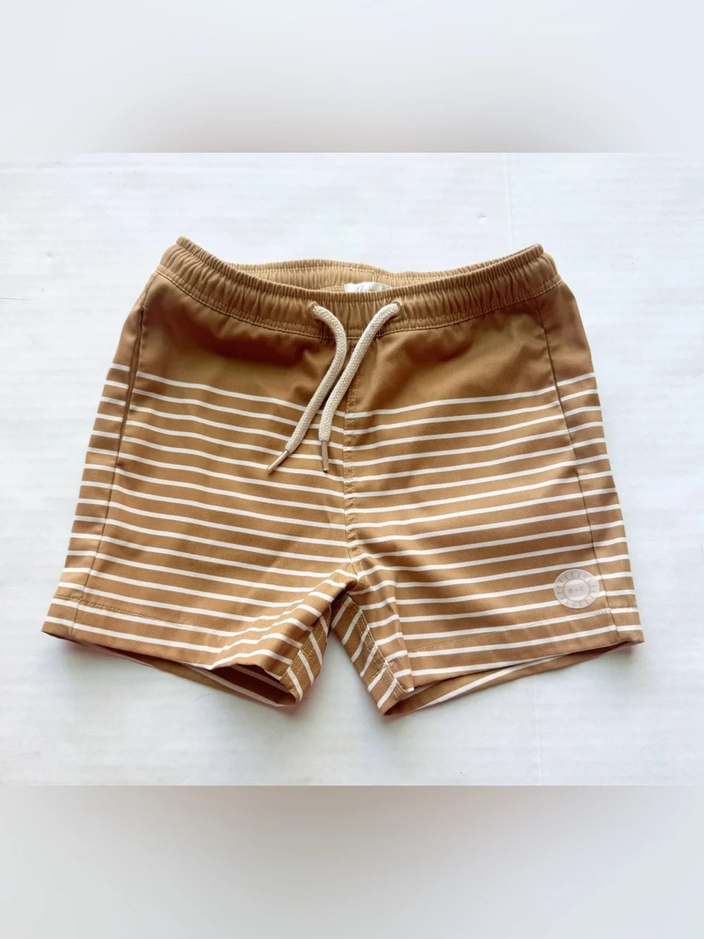 Rylee + Cru Boys Swim Trunks Gold Stripe Board Shorts Size 2-3Y
